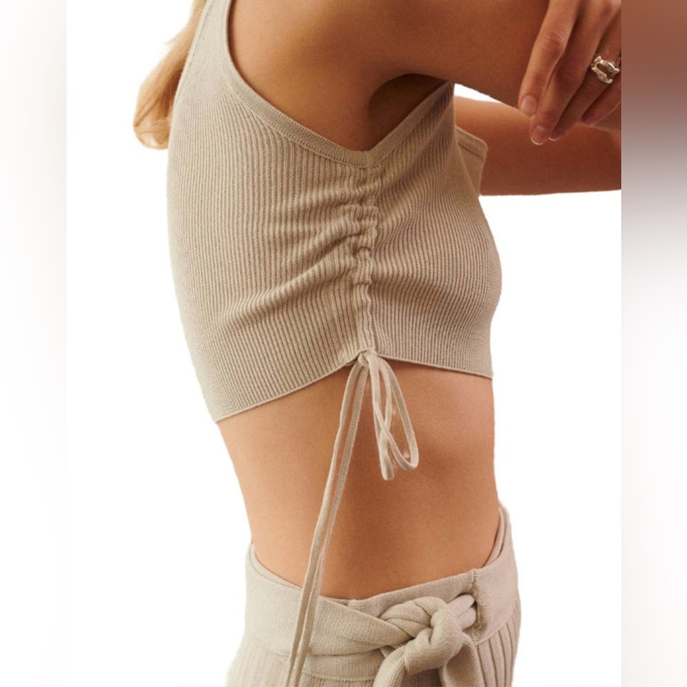 the knotty ones organic cotton crop top - drebul rib knit ruched silver grey M - Picture 4 of 6